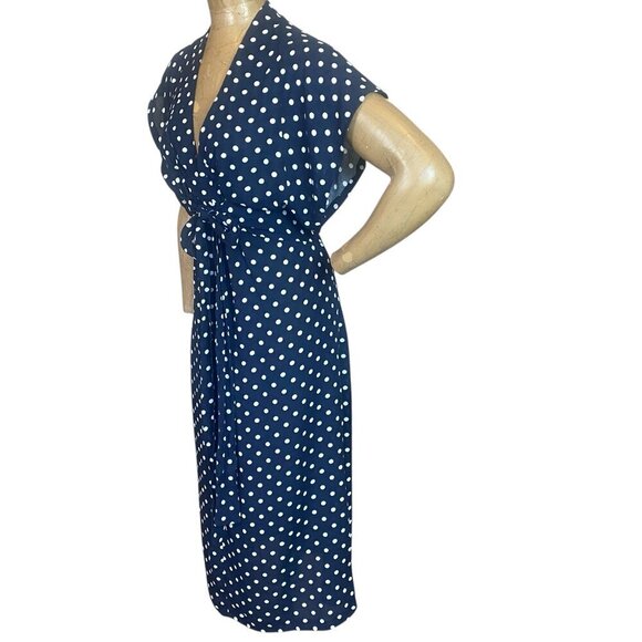 QED London Navy & White Polka Dot Midi Dress Sz 4 #131R - Picture 3 of 8